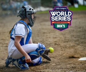 Little League Softball World Series in Greenville Catcher with ball